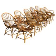 Set of 10 rattan armchairs from the 1960s, France.