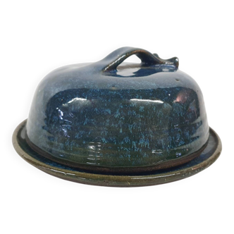 Blue ceramic butter dish, France 1960's