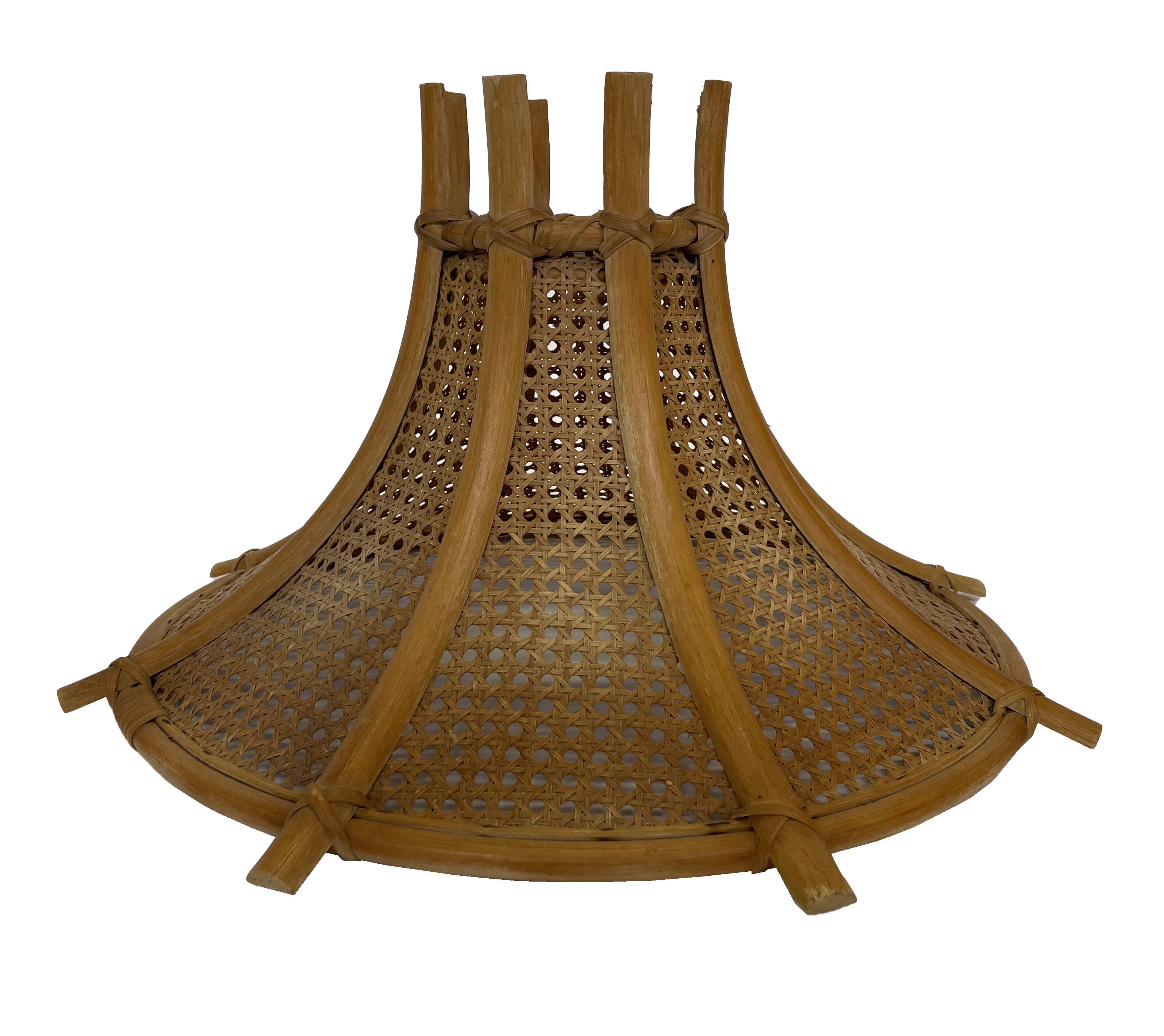 Vintage lampshade hanging lamp rattan and webbing 70s boho design minimalist