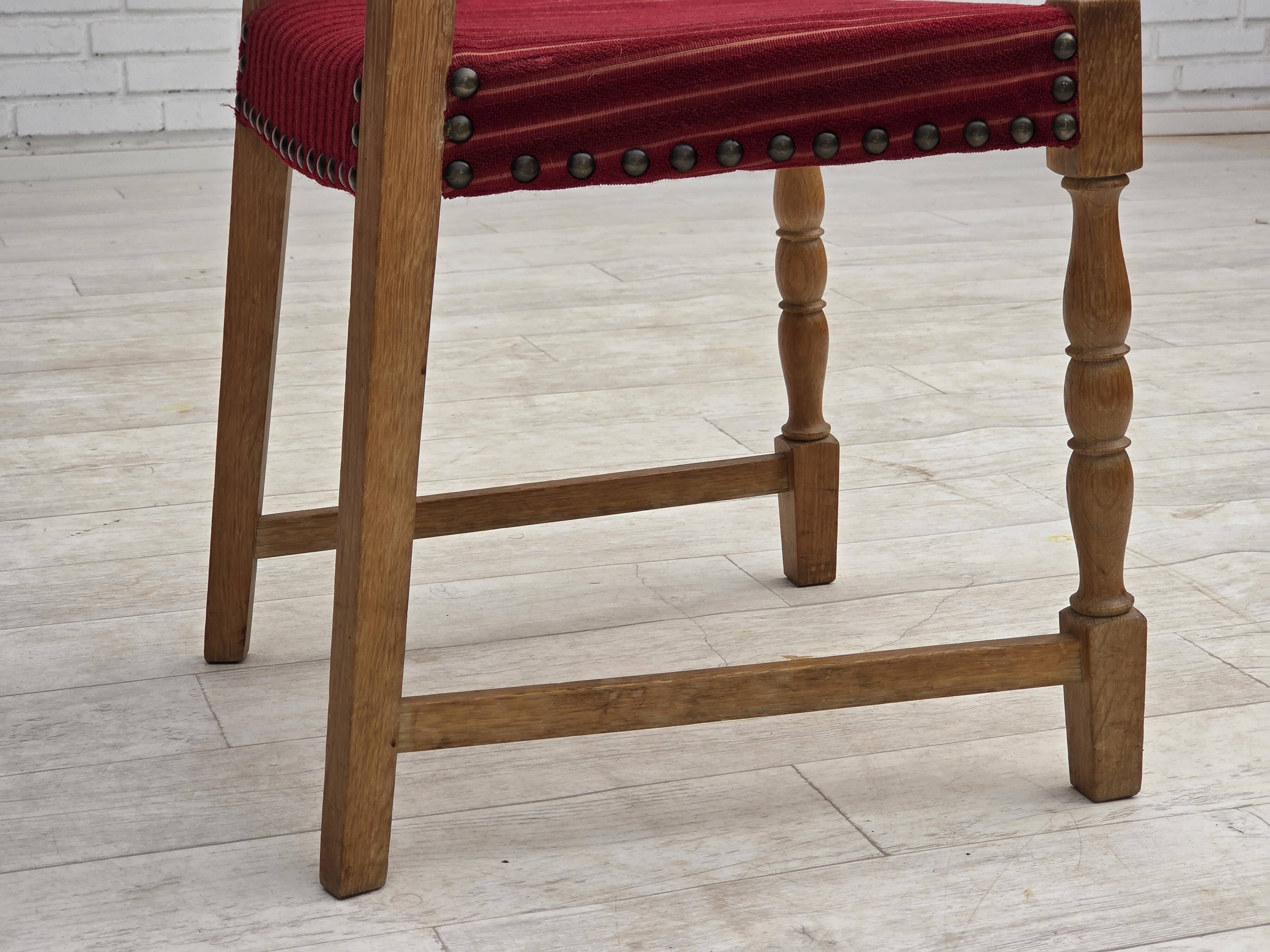 1970s, set of 6 Danish dining chairs, oak wood, furniture wool.