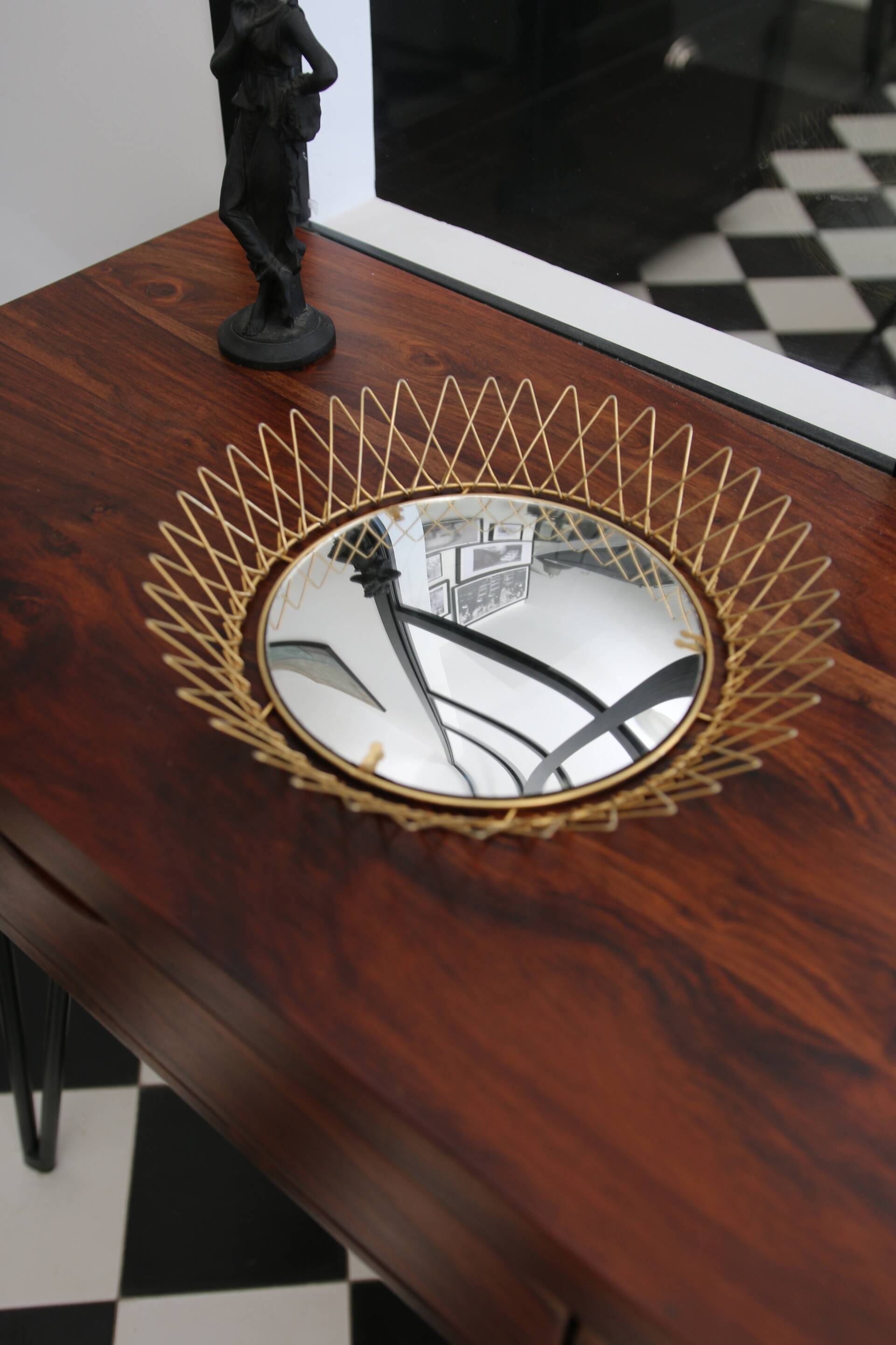 Miroir vintage en Fils de Laiton, modulable, Recouvert d'or fin, 1960-70