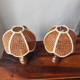 Pair of vintage rattan lamps
