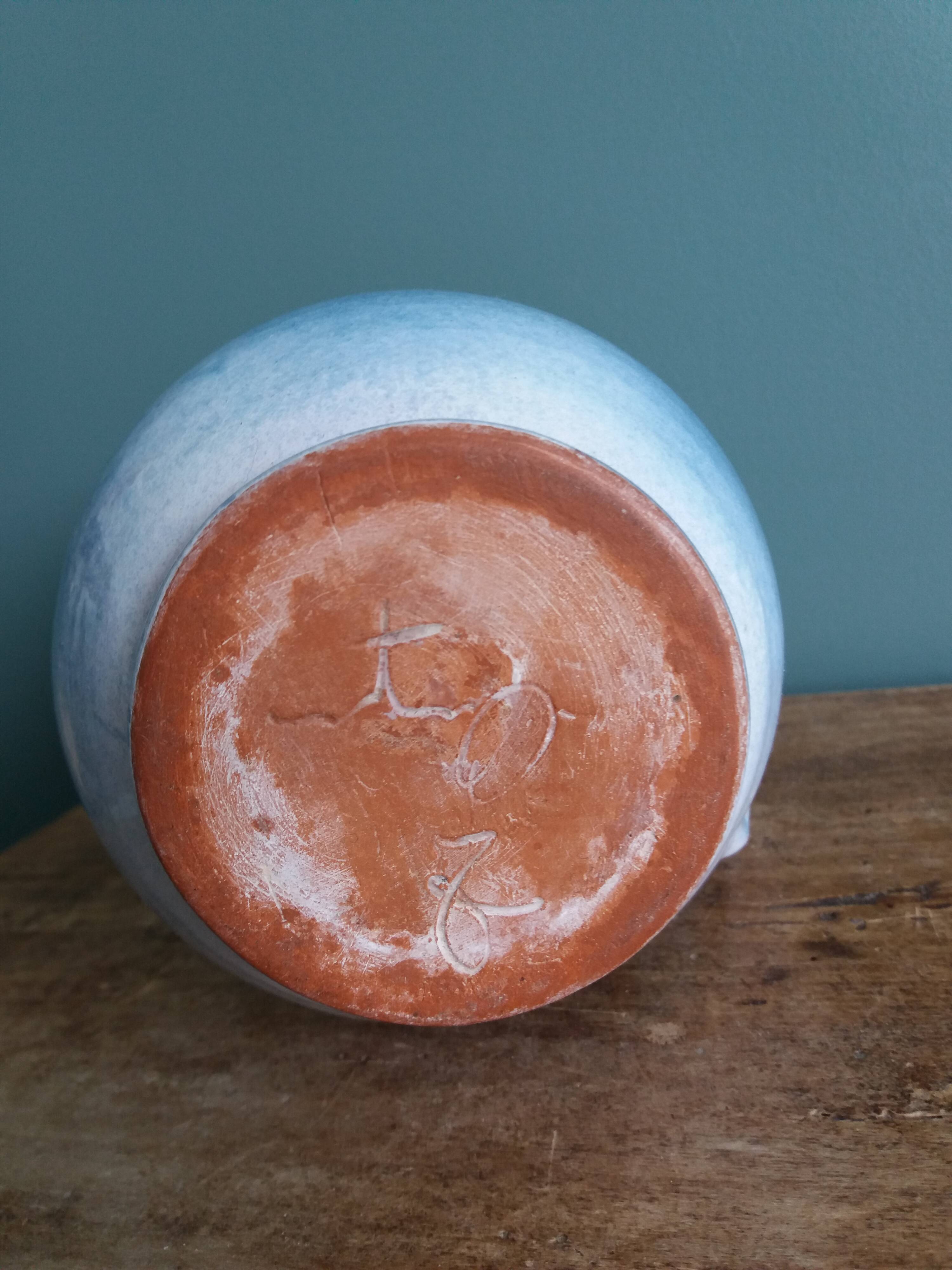 Terracotta pitcher signed Bernard and Geneviève Blanc, Poteries du Queyras