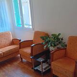 Ensemble de 3 canapés + grand tapis | Bois + tissu rembourré