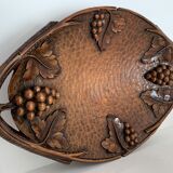 Carved wooden fruit basket or basket, 19th century, grape clusters and vine leaves