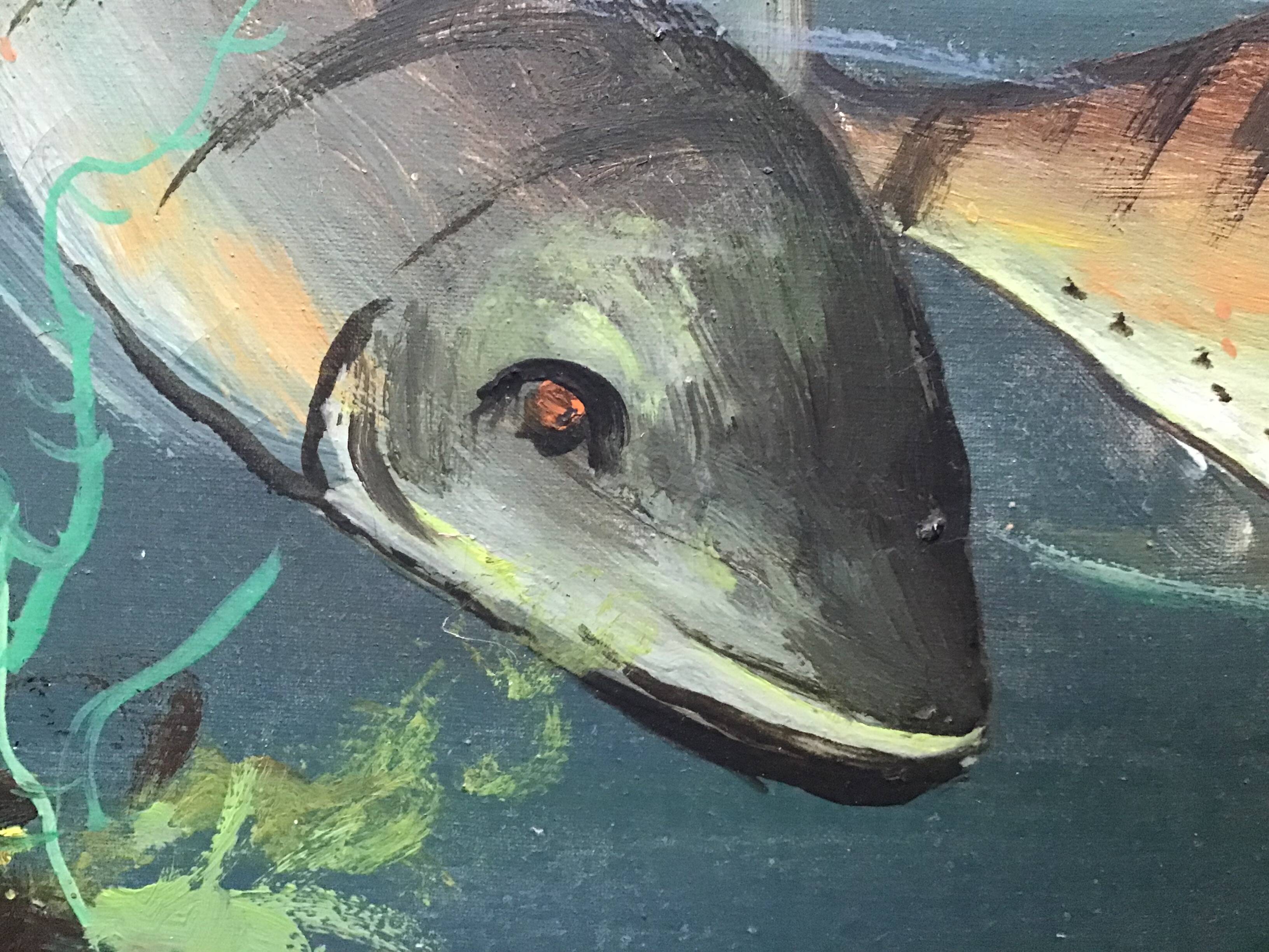 Congolese School Aquatic fauna Oil on canvas signed