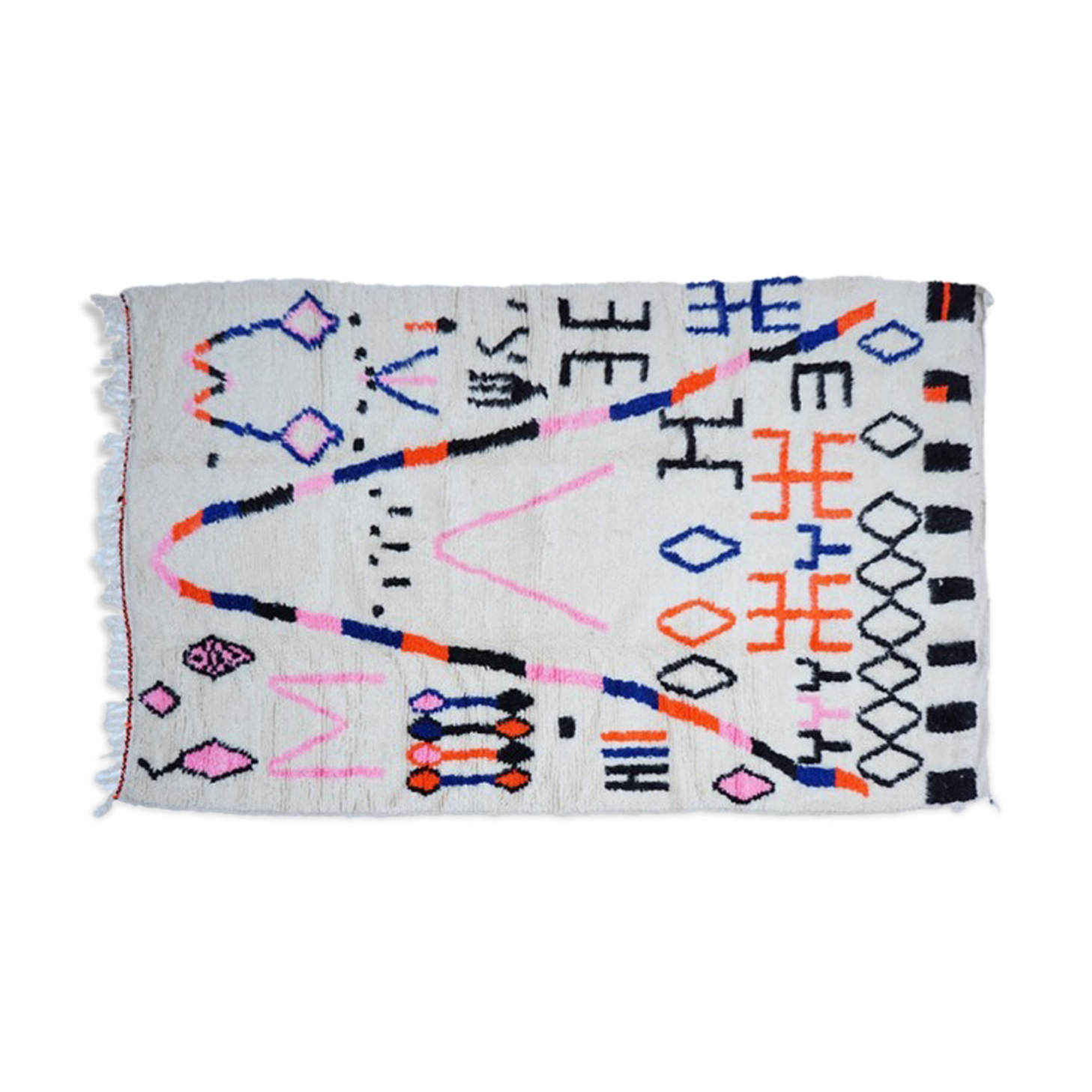 Colorful Berber carpet 225 x 160cm, pink, blue and red