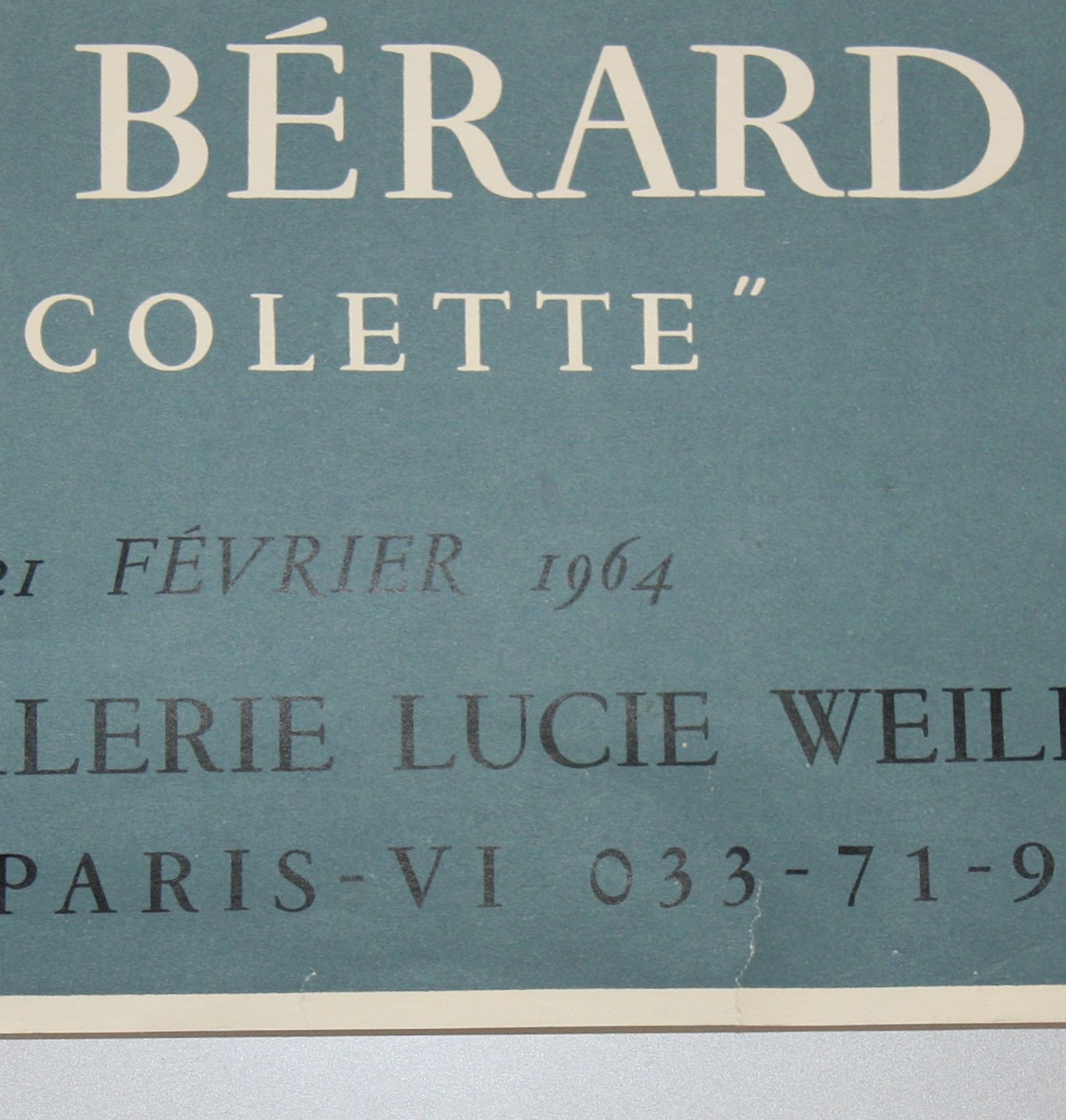 Poster christian bérard for the exhibition "autour de colette", lithograph mourlot, 64 x 47 cm.