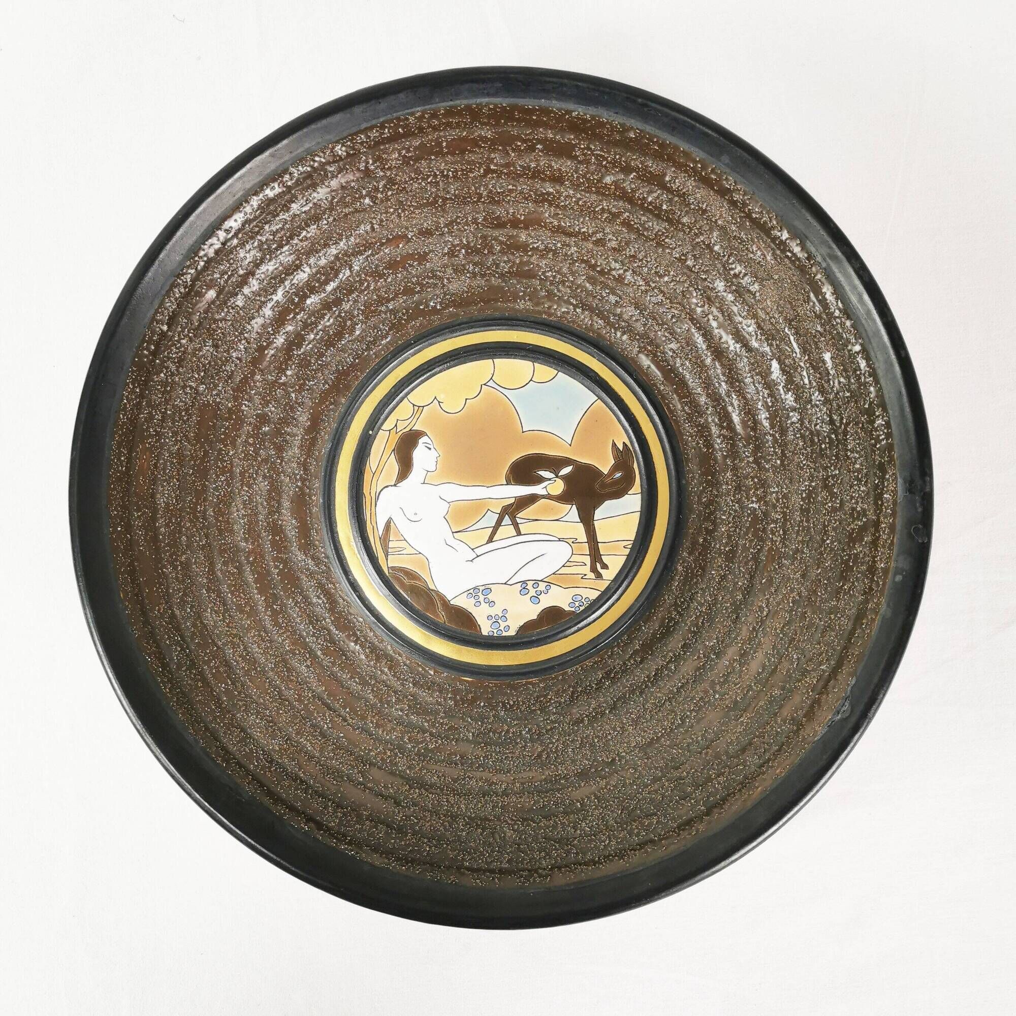 Large Art Deco ceramic plate, designed by Raymond Chevallier for Boch Frère