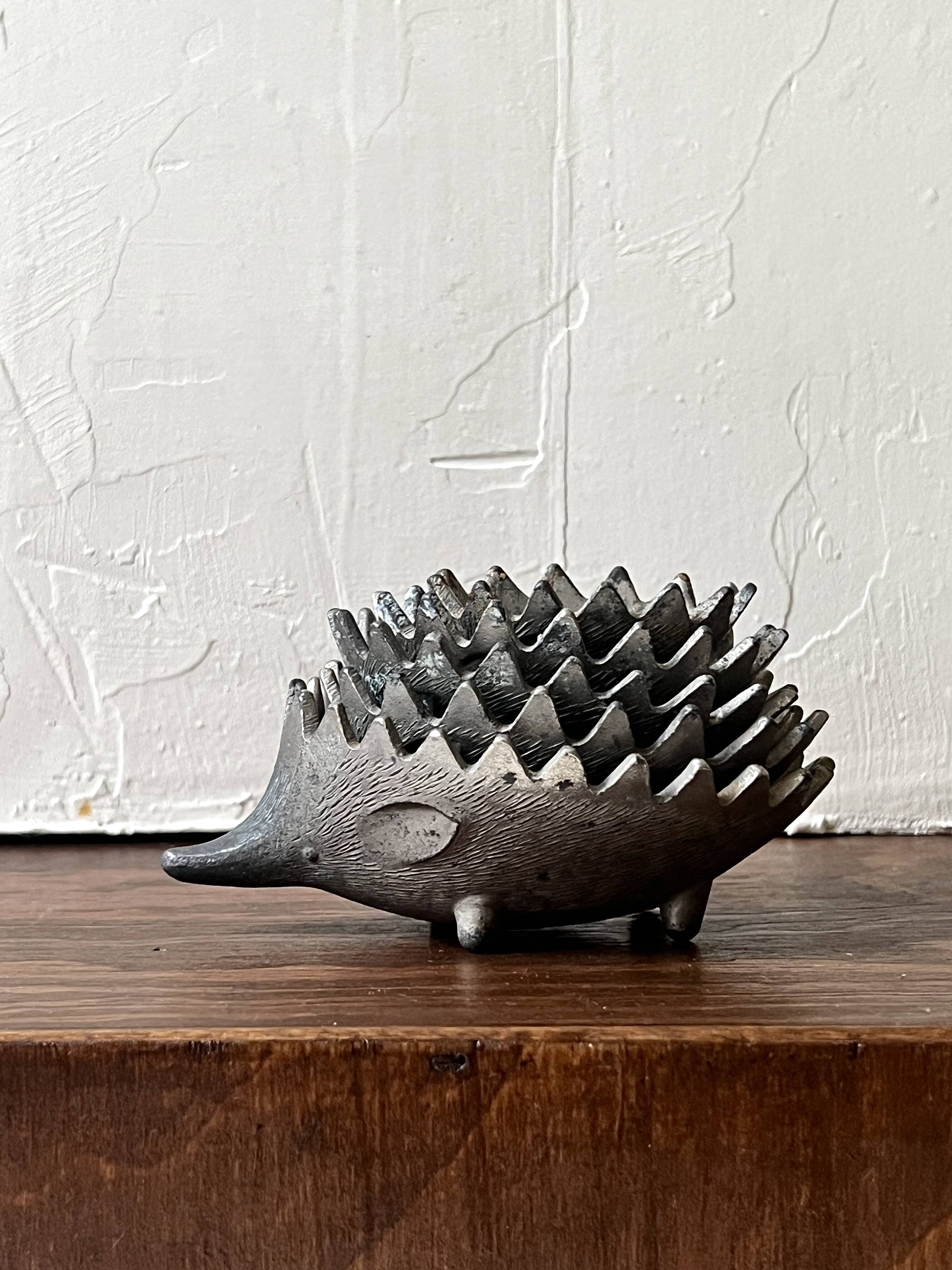 Scandinavian figurine - metal hedgehog ashtray, Walter Bosse 1950