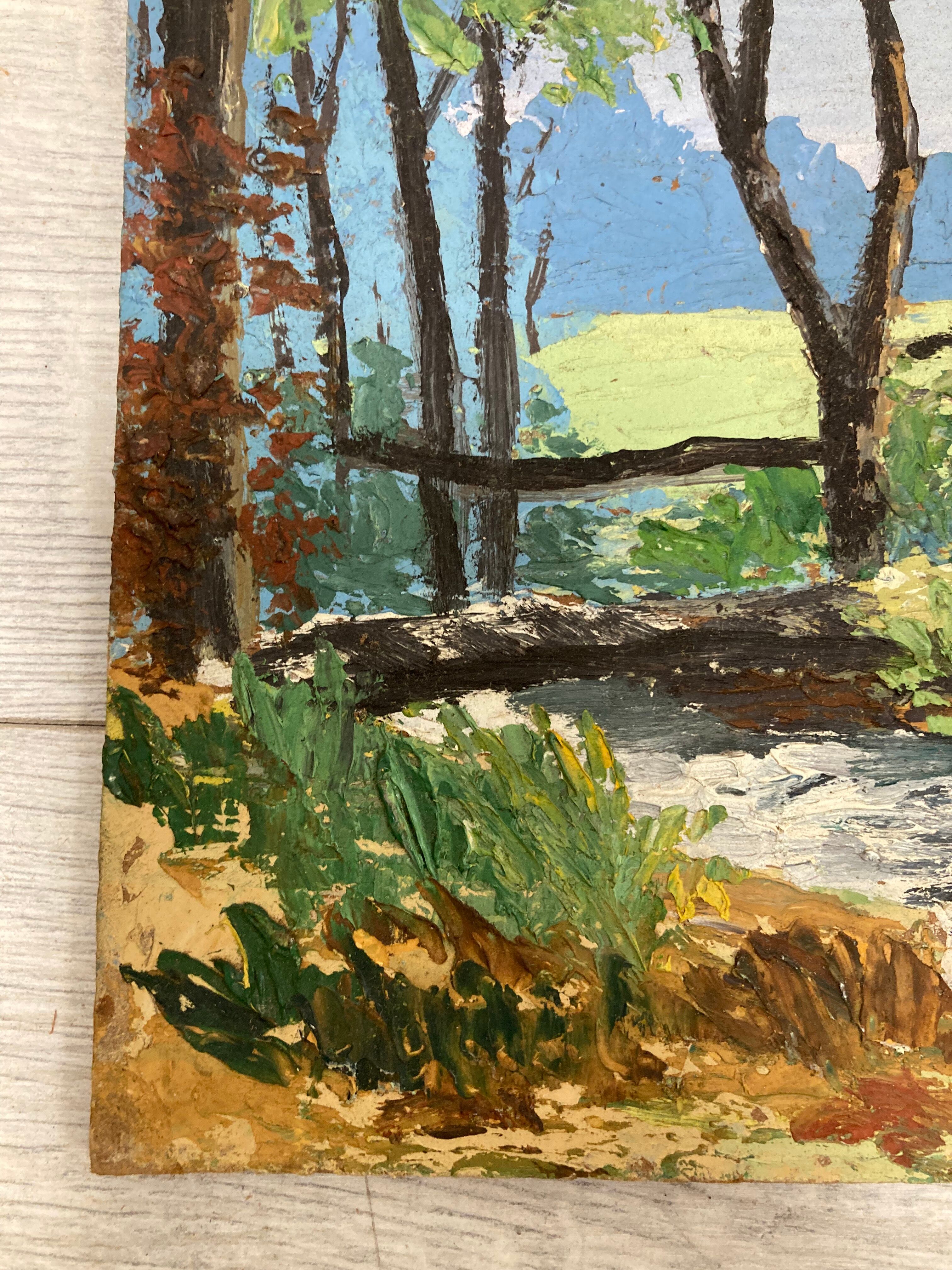 Oil on panel Landscape at the watercourse