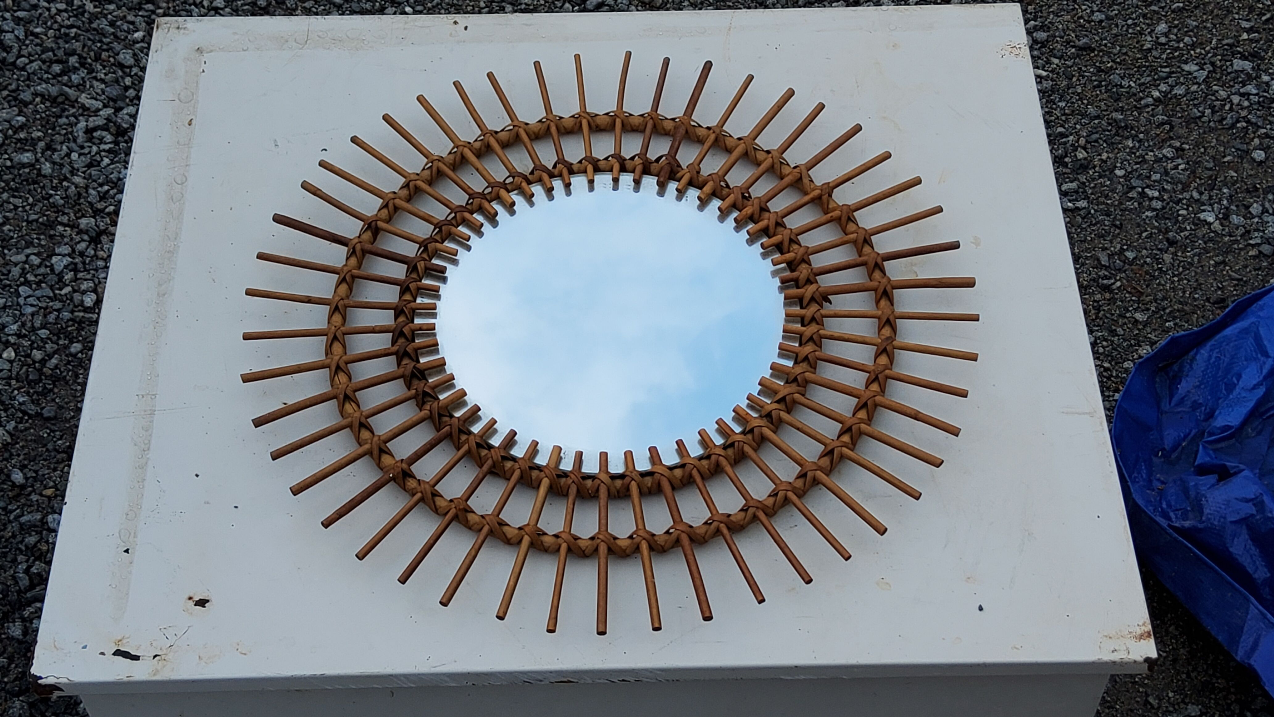Sun mirror of the 50s in rattan