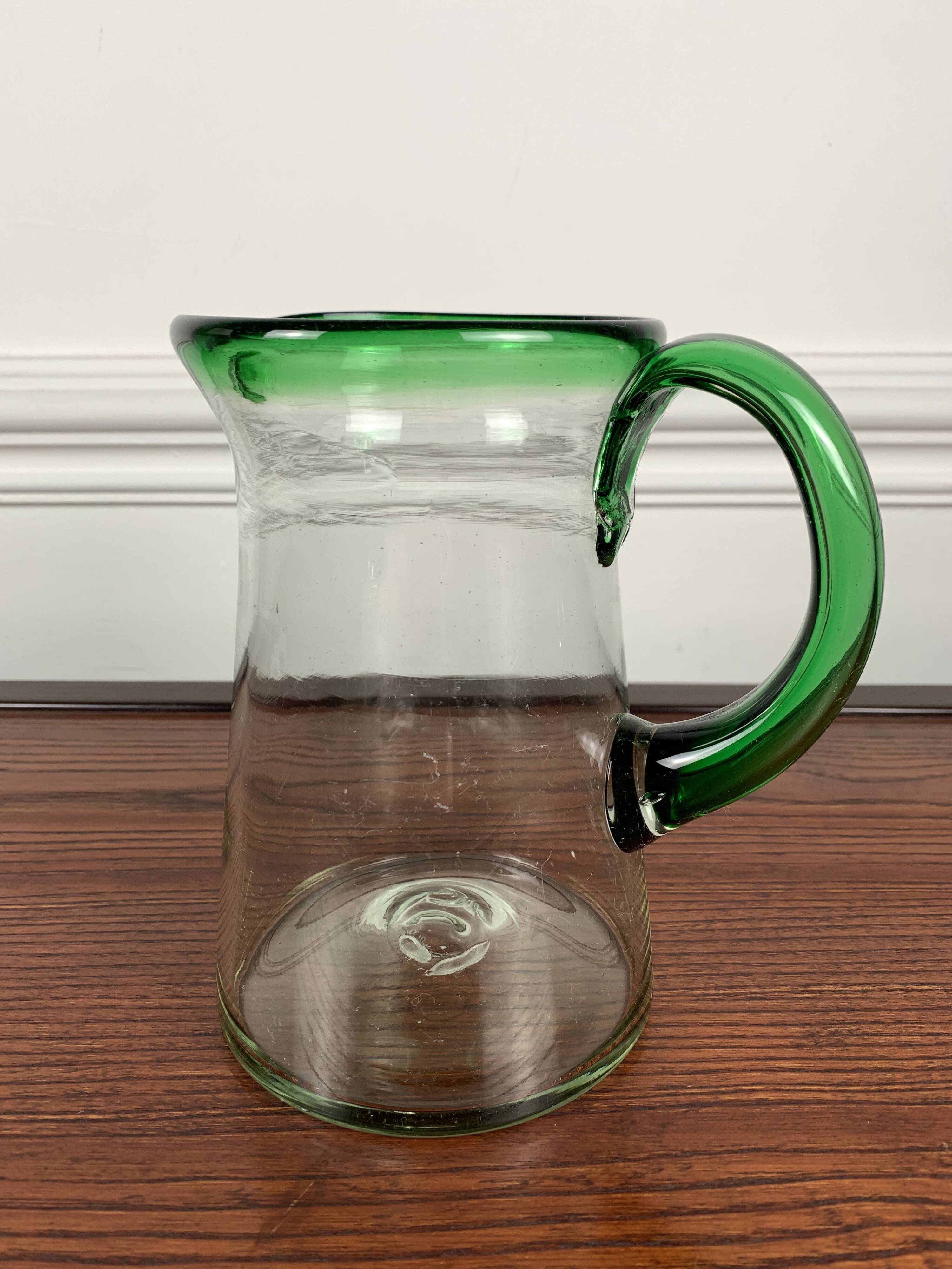 Vintage blown glass jug, green border