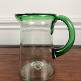 Vintage blown glass jug, green border
