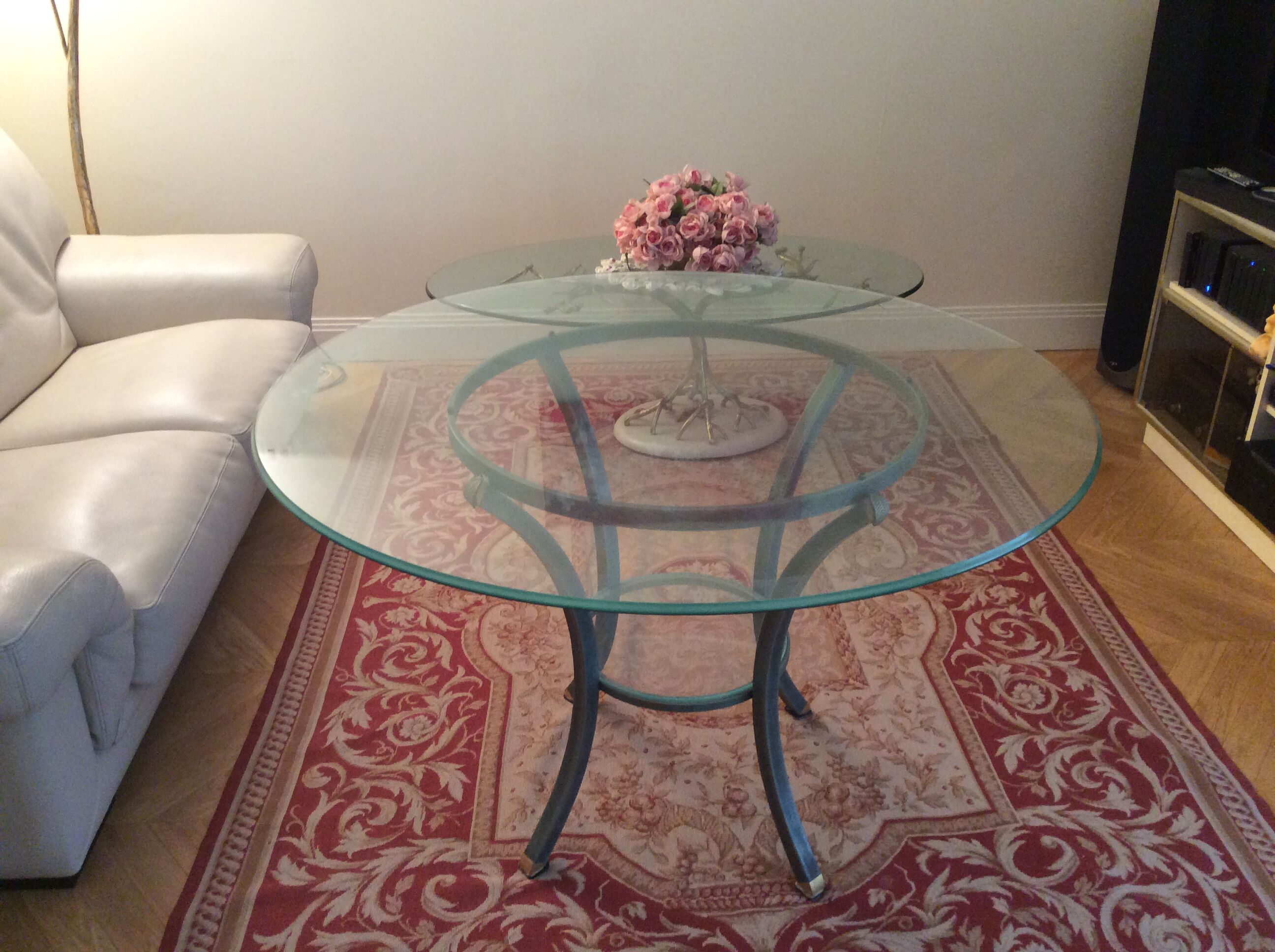 Round table set glass "villa d'este" 1 4 chairs by Pierre Vandel