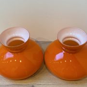 duo of Abat jour in vintage orange opaline glass