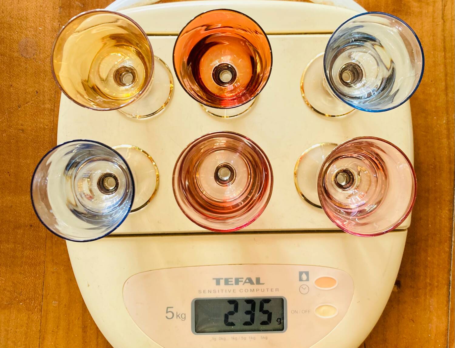 6 blown crystal liqueur glasses from Bohemia, 1960s
