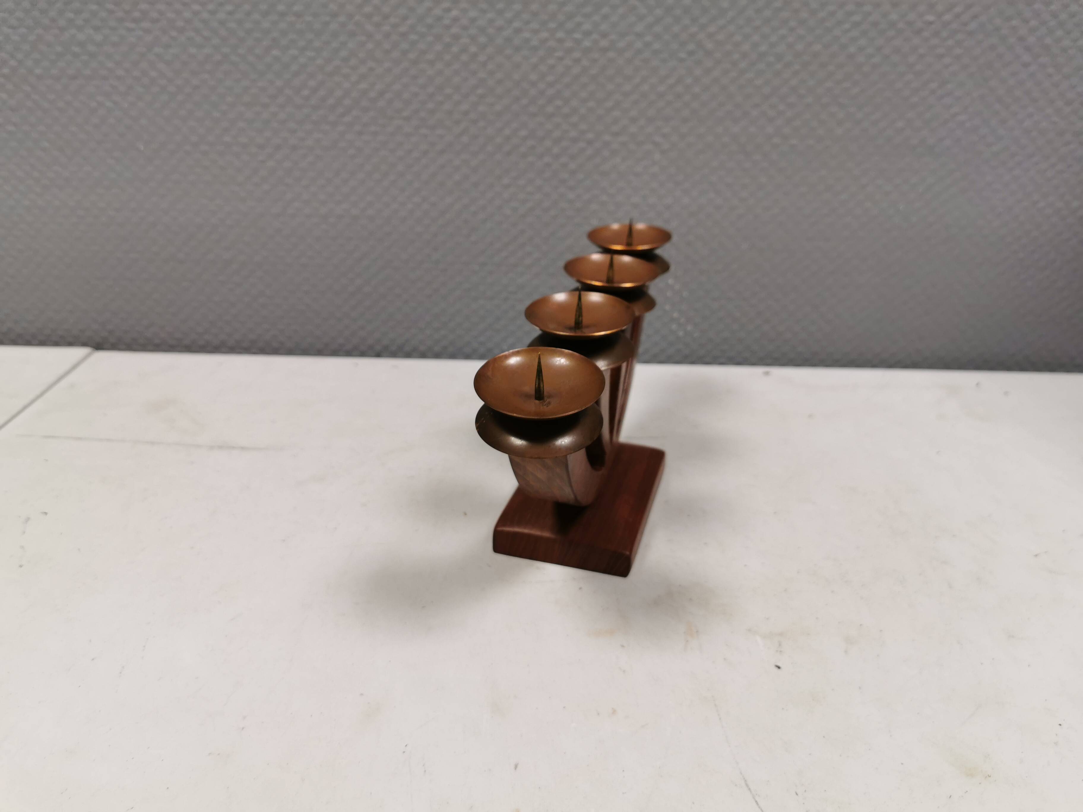 Candlestick/Advent candle holder, made of wood with 4 copper candle holders