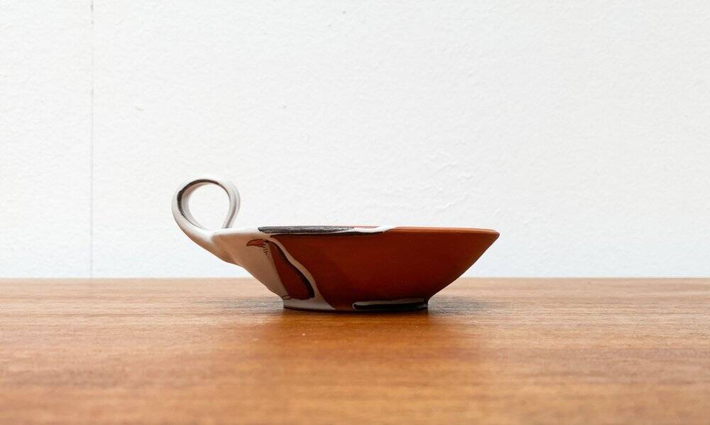 Workshop pottery candlestick from mid-century German with bird motif by Töpferei Bücking Börnsen, 1960s.
