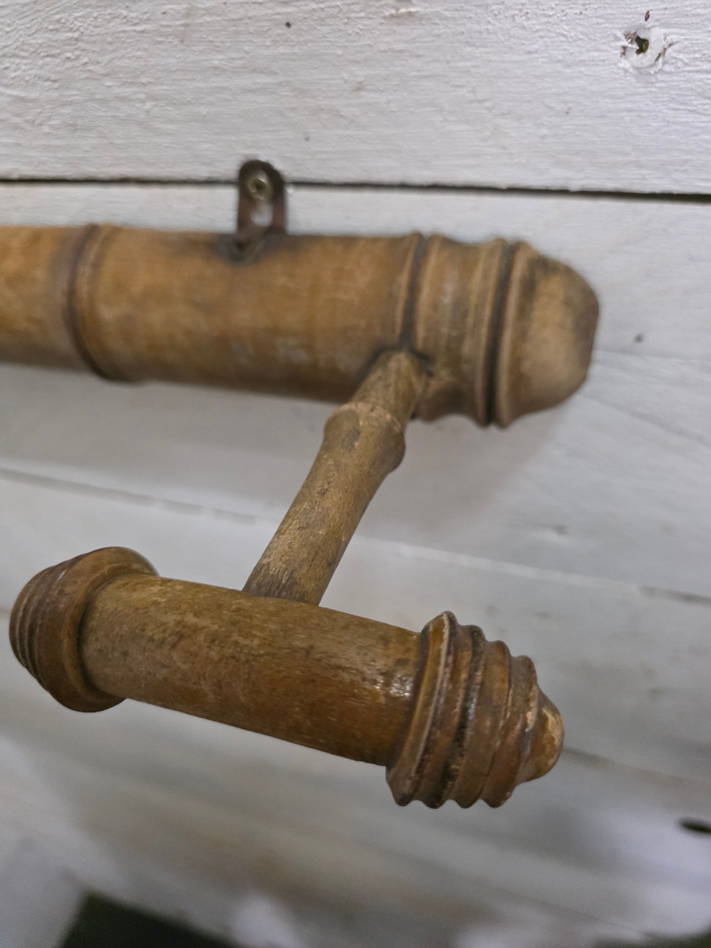 Bamboo wooden coat rack with 4 hooks, 1950s.