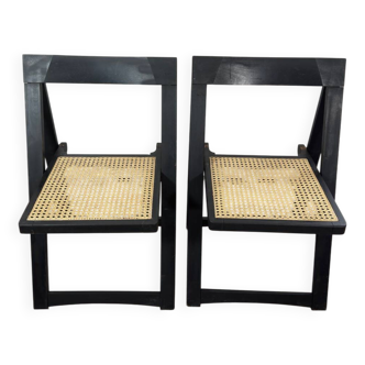 Pair of folding cane chairs