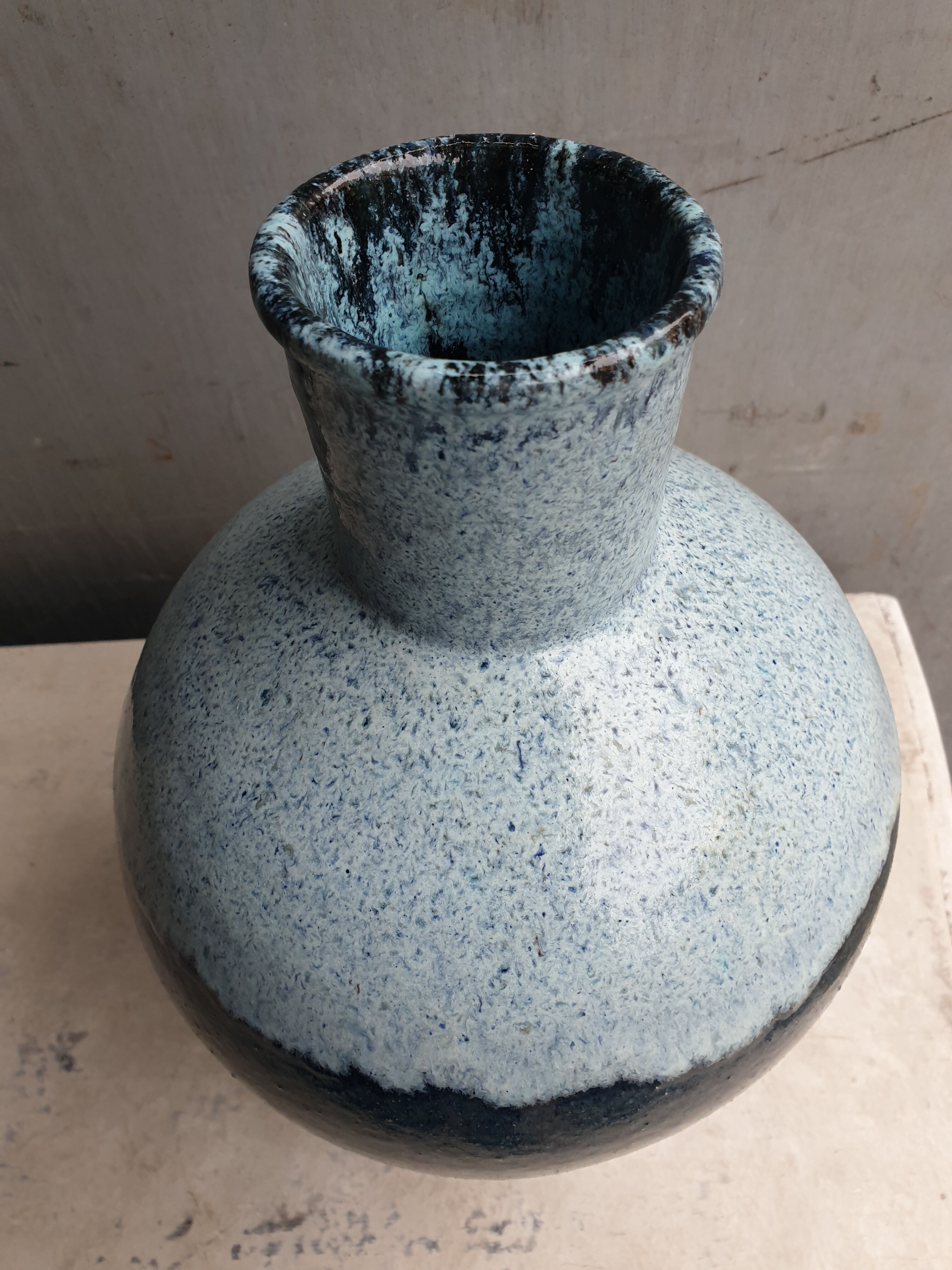Large Accolay vase ceramic blue 1950