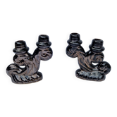 Set of 2 vintage two-light candle holders in Vallauris ceramic design.