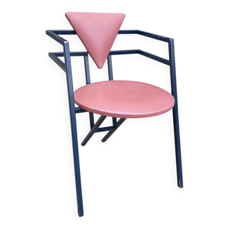 1 X Druillet 1980s Postmodern Dining Chair Be Jean Allemand Pink Blue