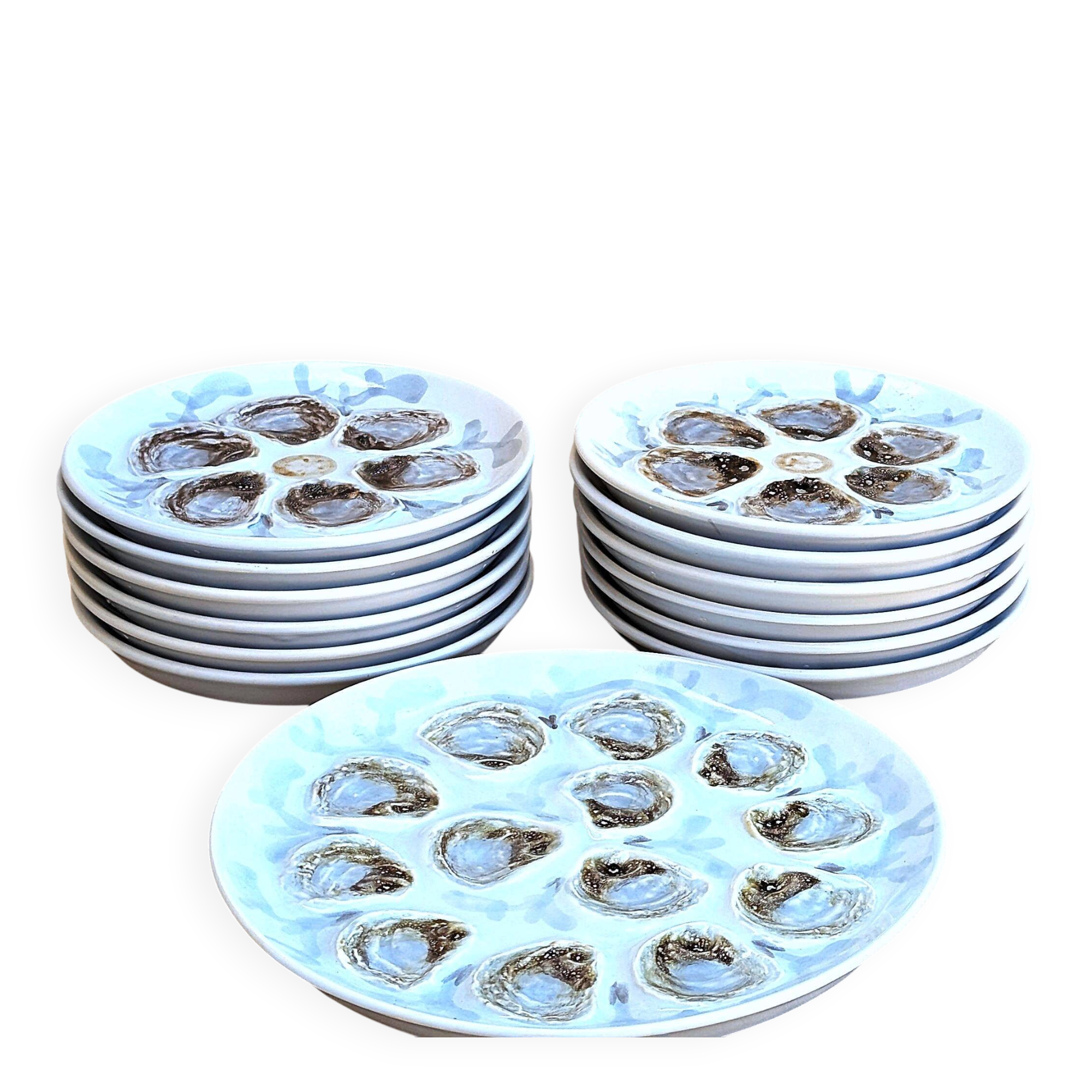 Oyster service in Saint Amand earthenware, hand-painted.