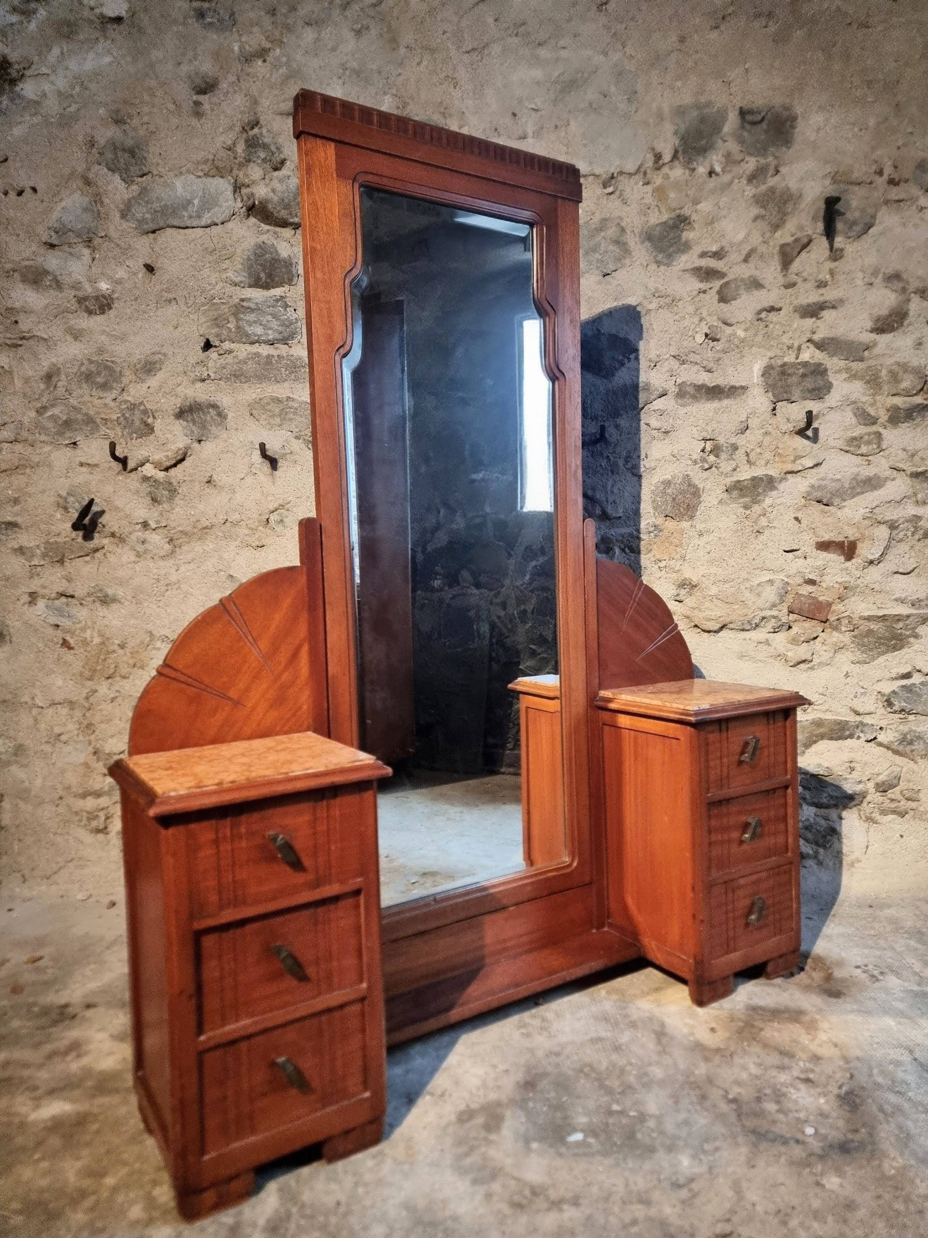 Art Deco mahogany dressing table with bevelled tilting mirror, France, 1920s–1930s.