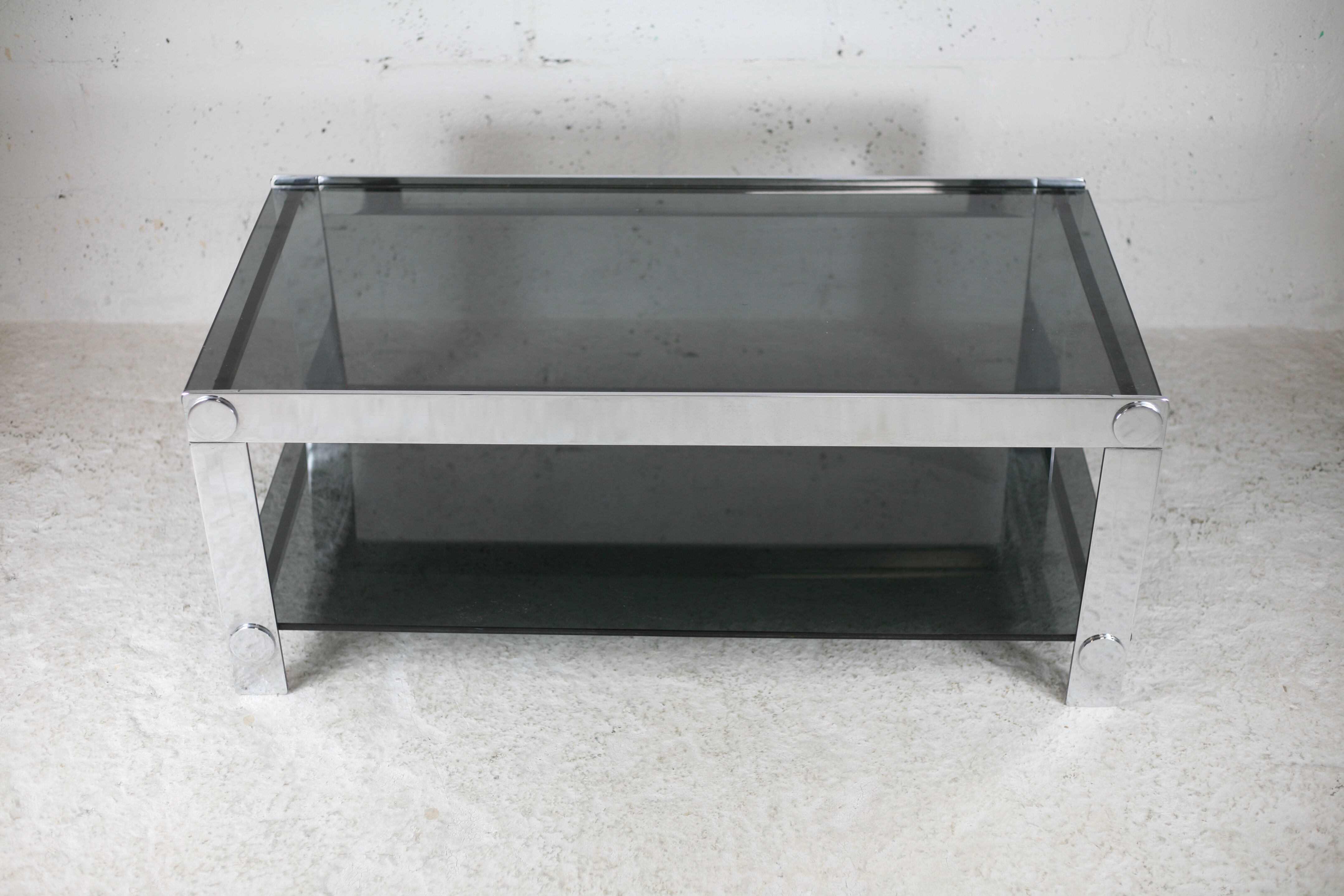 Coffee table steel and smoked glass, France, circa 1970