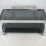 Coffee table steel and smoked glass, France, circa 1970