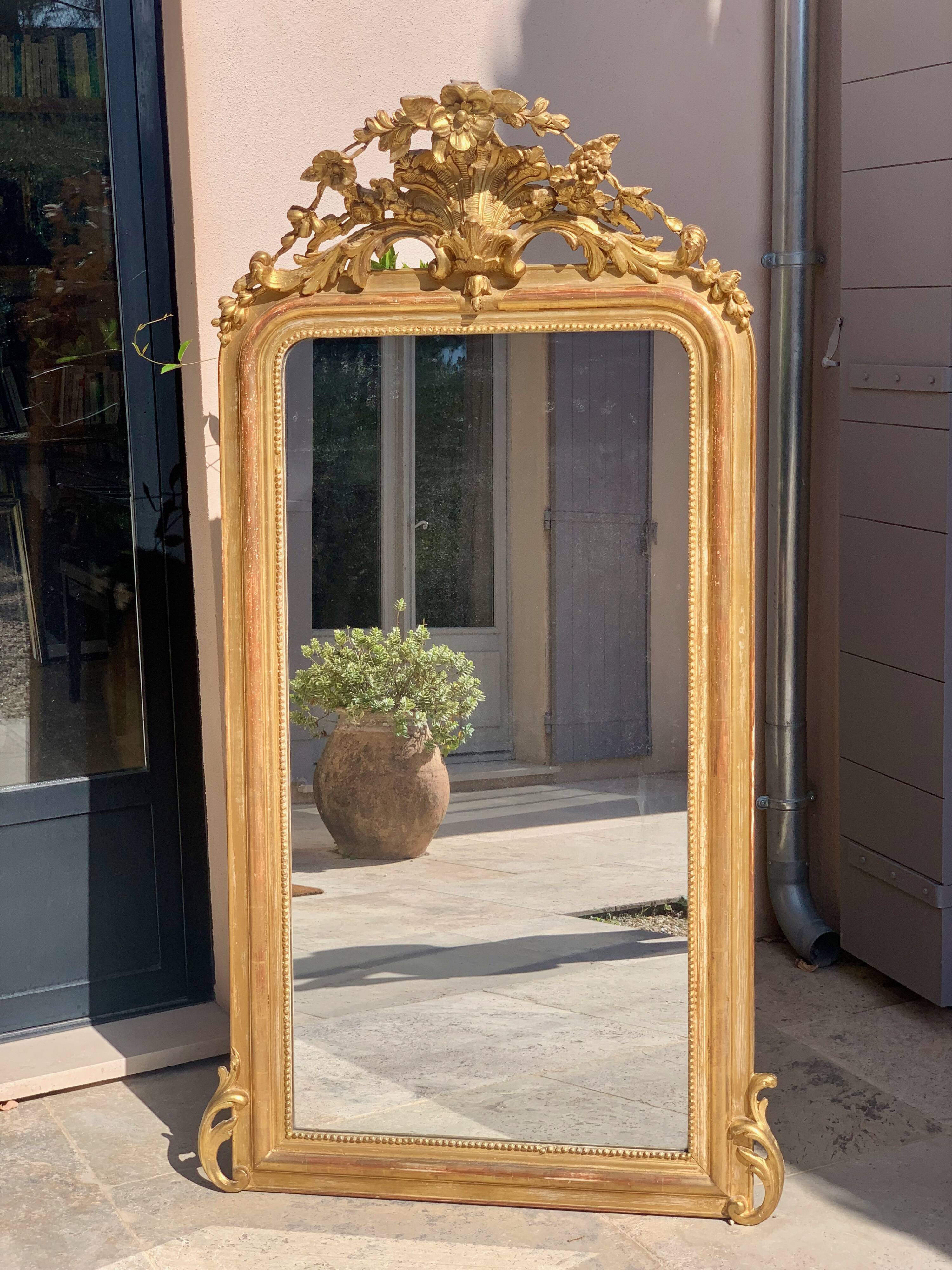 Napoleon iii mirror from the 19th century, large model, in gilded wood, height: 156 cm