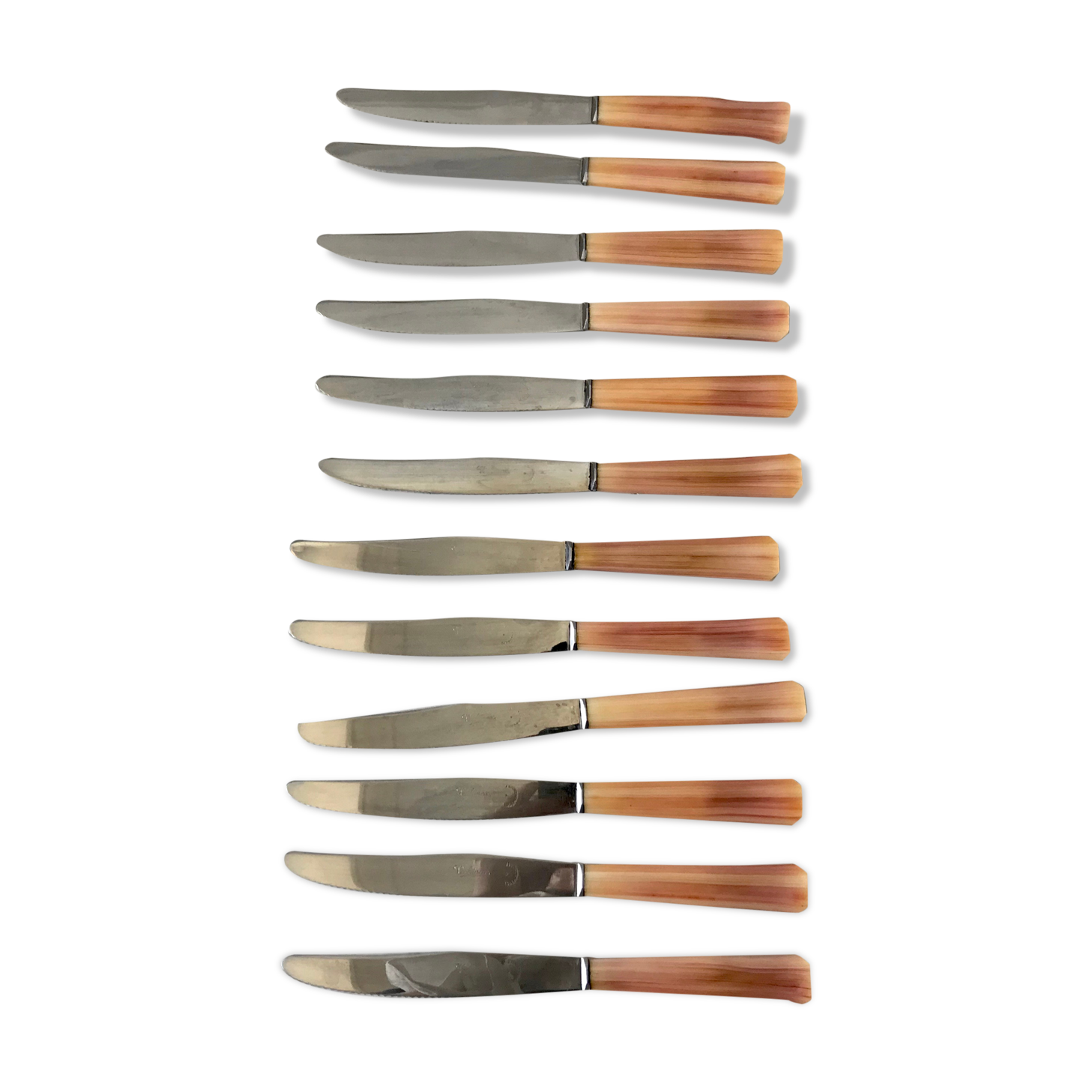 Set of 12 vintage horn knives 70s