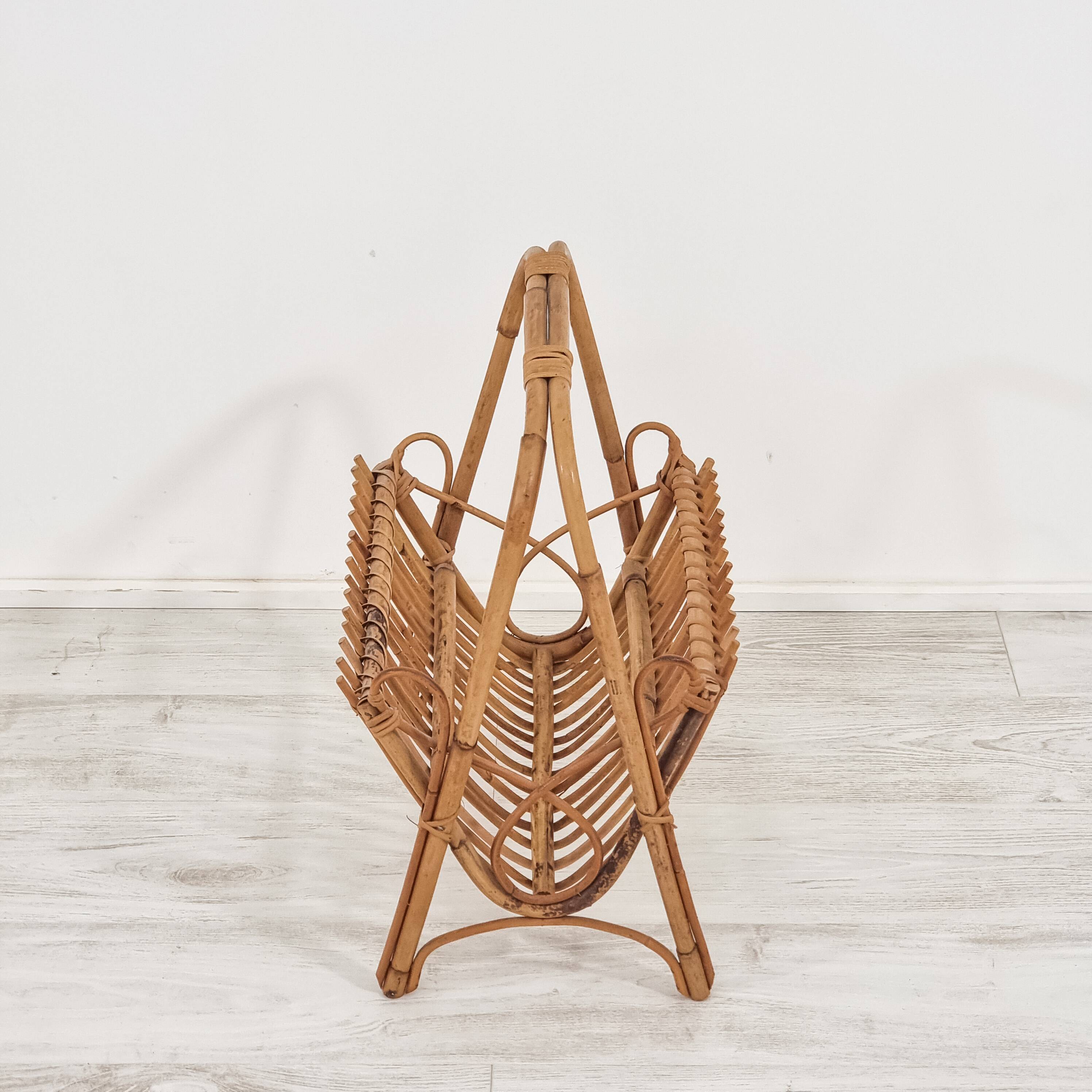 Beautiful 1960s rattan and bamboo magazine rack