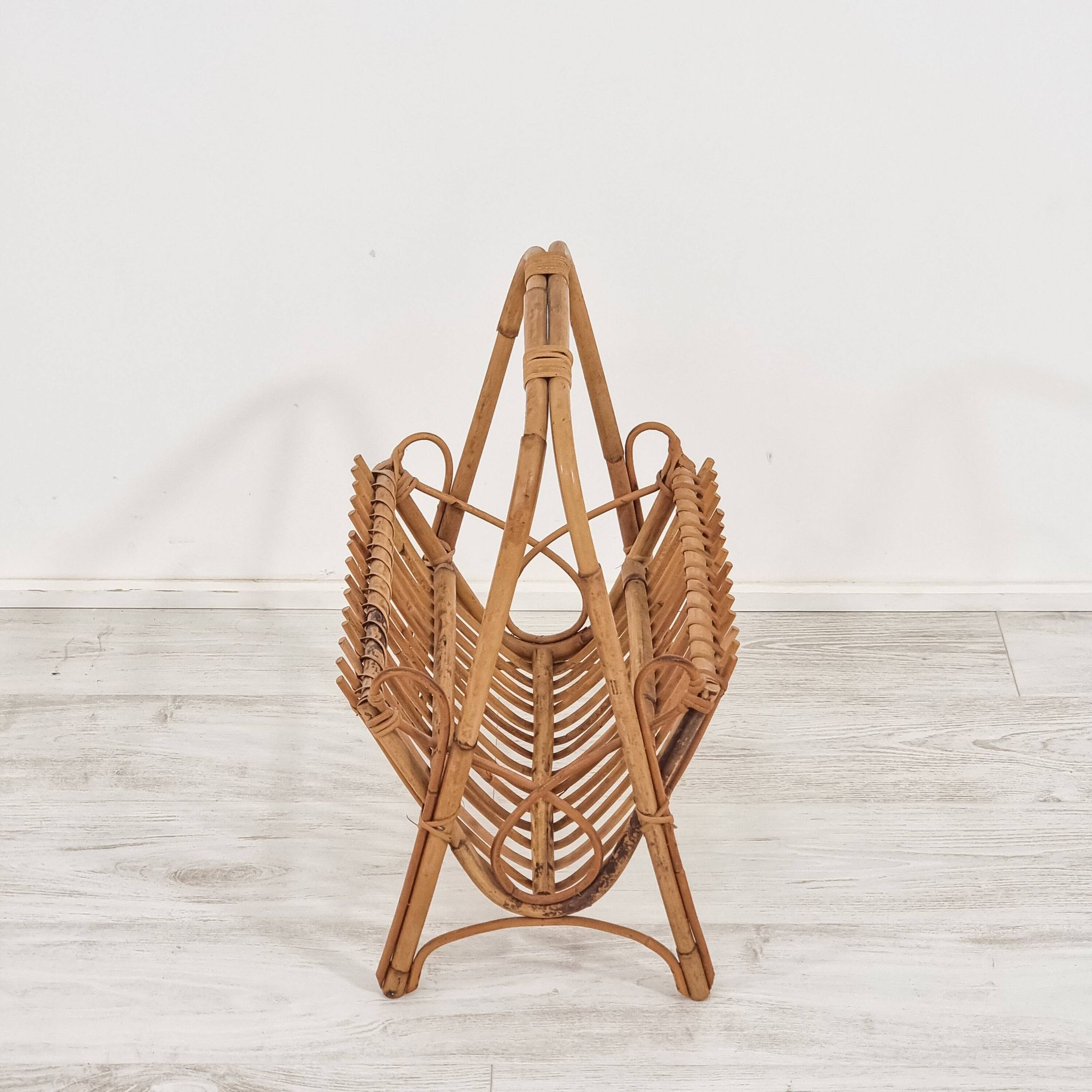 Beautiful 1960s rattan and bamboo magazine rack