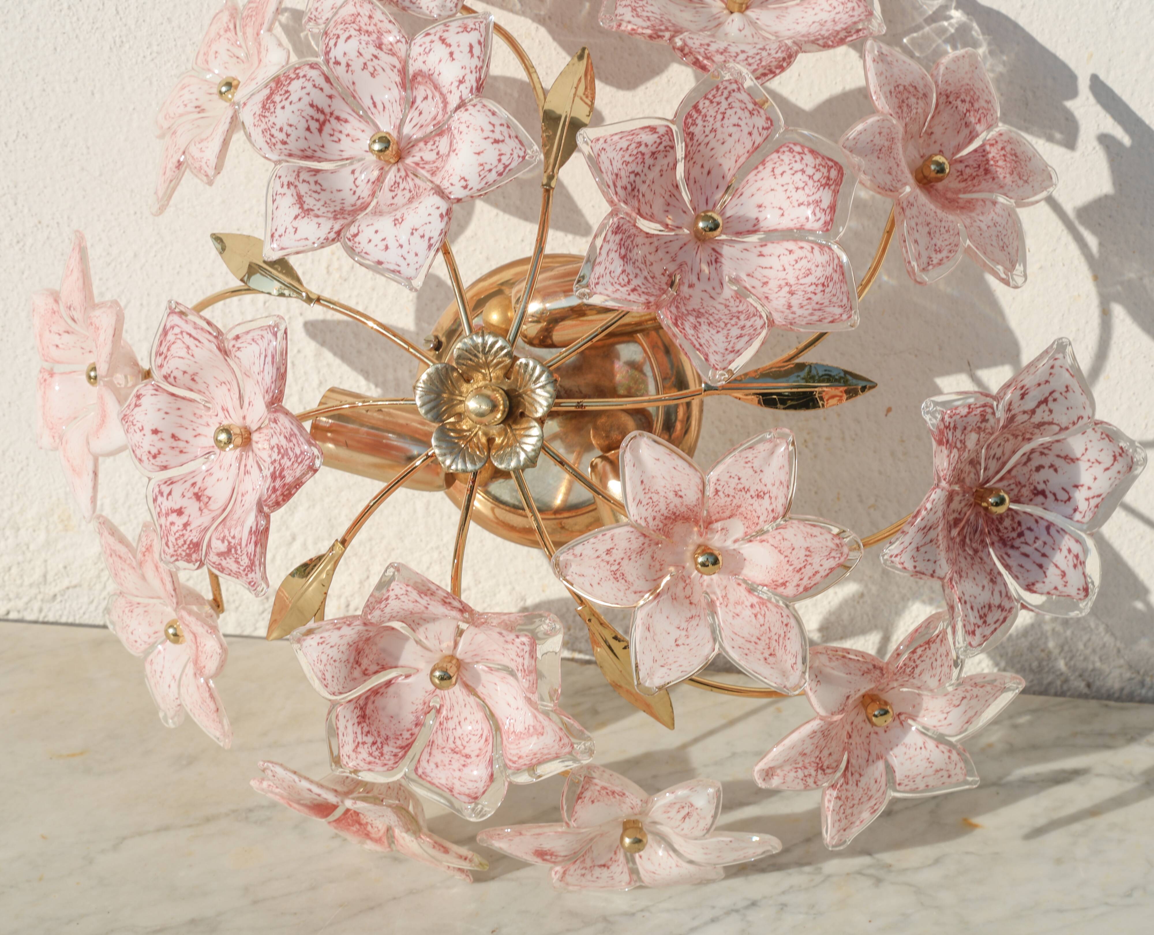 Lustre vintage Murano fleurs roses, années 1970