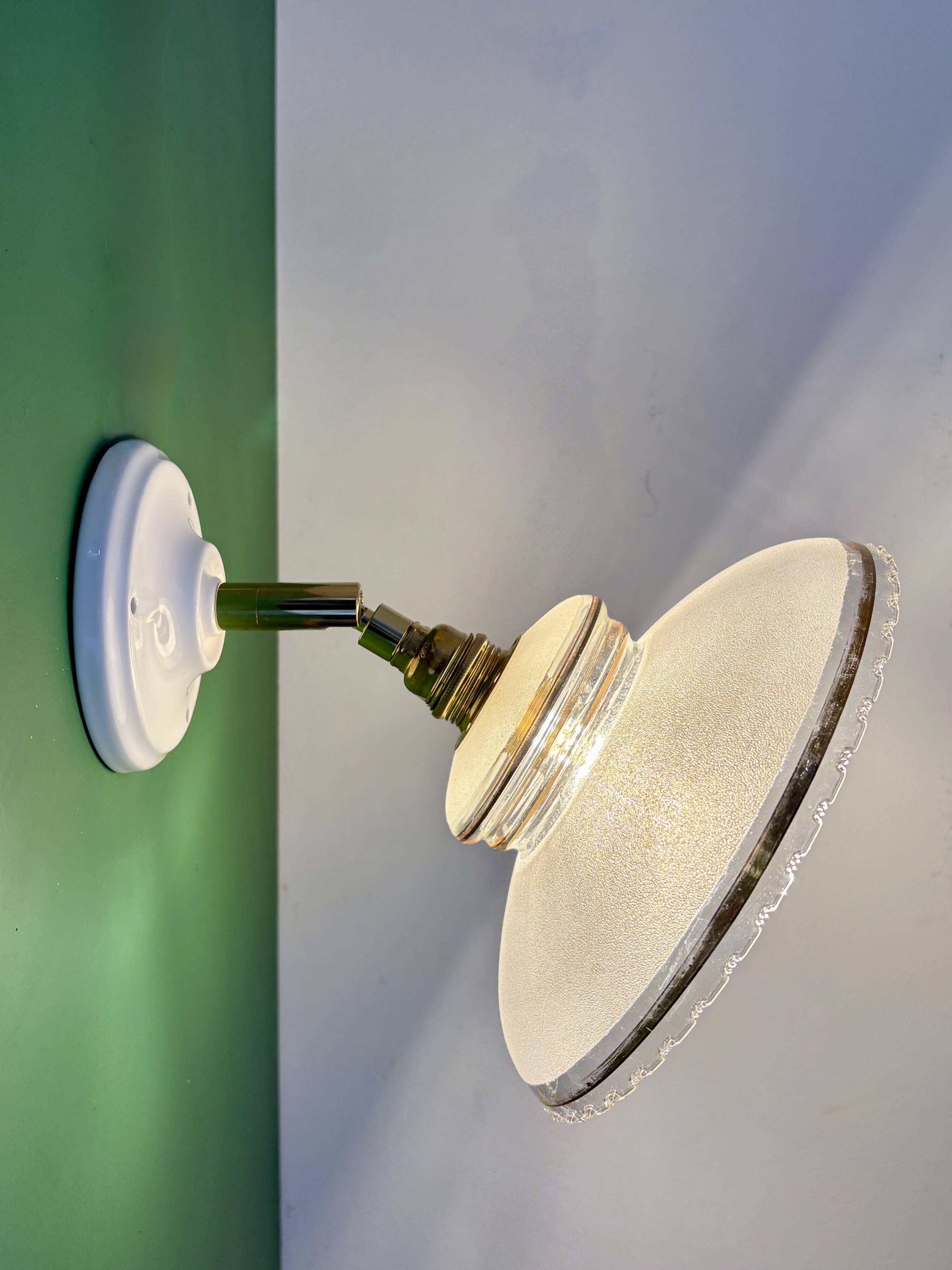 Vintage wall lamp with white and gold granite glass shade