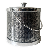 Large modernist chrome metal ice bucket with textured decoration, 1970s design.