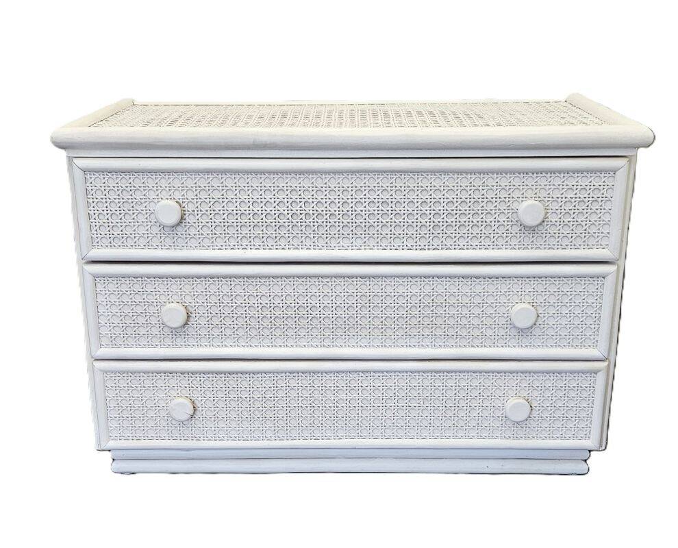 Vintage White Rattan and Cane Chest of Drawers from the 80s