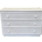 Vintage White Rattan and Cane Chest of Drawers from the 80s