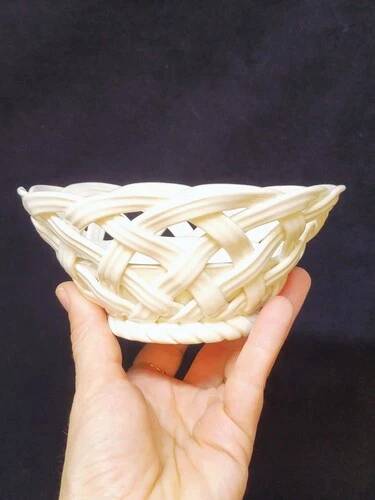 Set of Woven White Mediterranean Ceramics Basket + Bowl