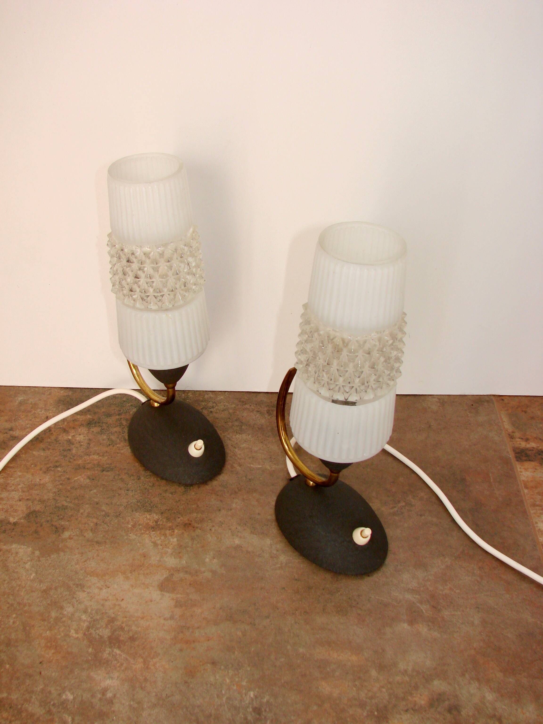 Mid-Century 60s lamp set – brass, glass, vintage design