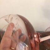 Champagne glass in pink glass with floral engraving