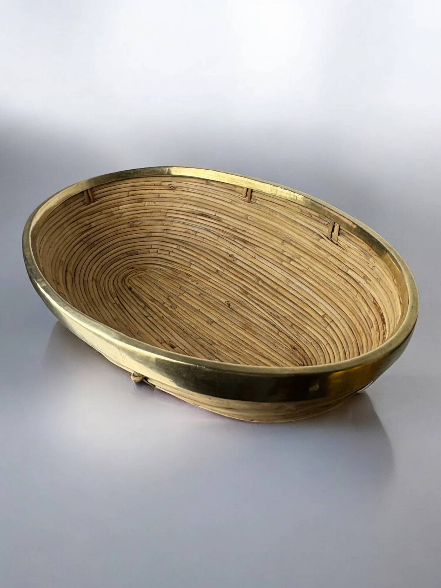 Rattan and brass centerpiece, Italy, circa 1970
