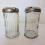 vintage glass and stainless steel sugar bowl