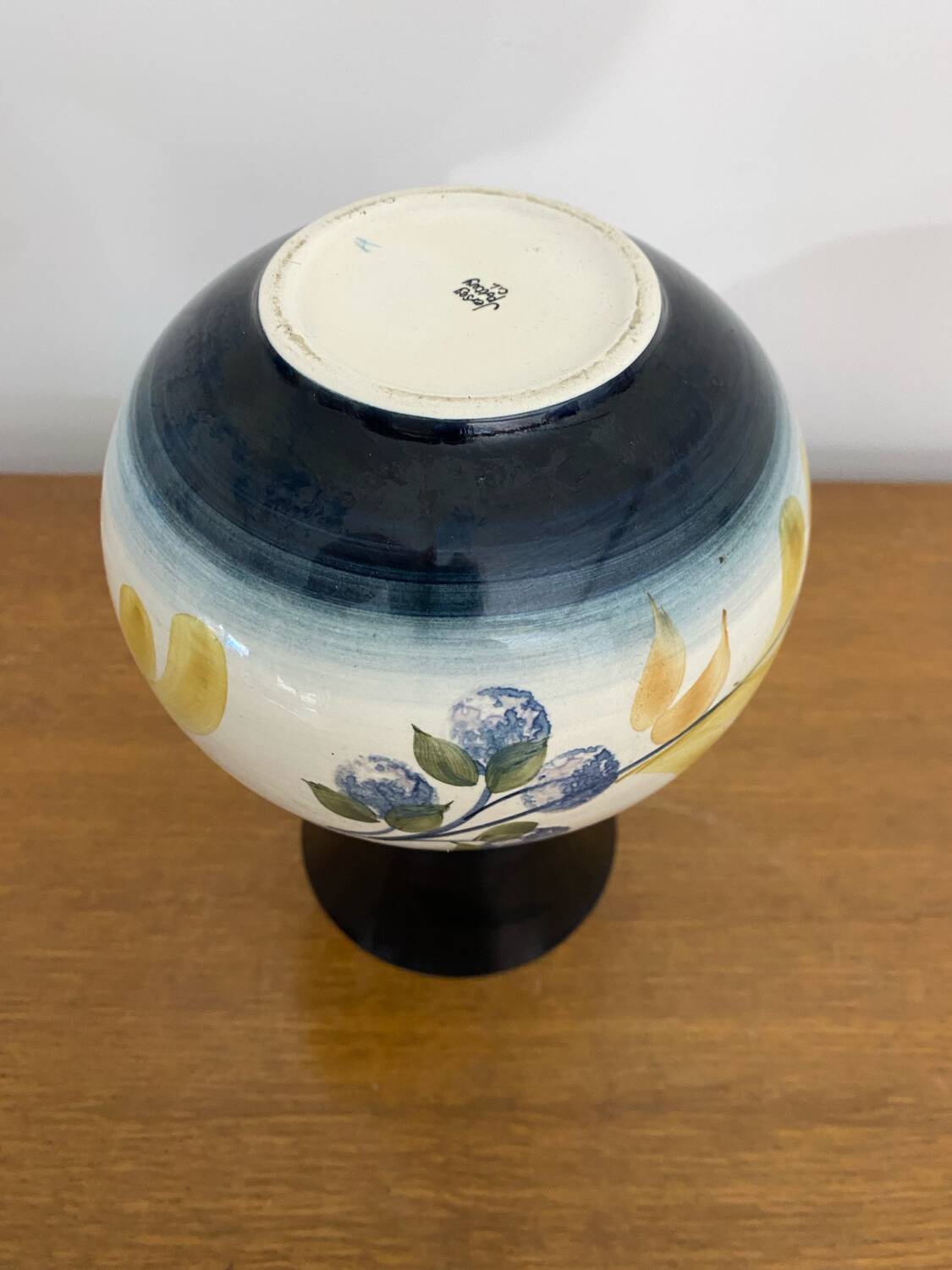 Antique vase jersey pottery ceramic white & black + vintage flower decor