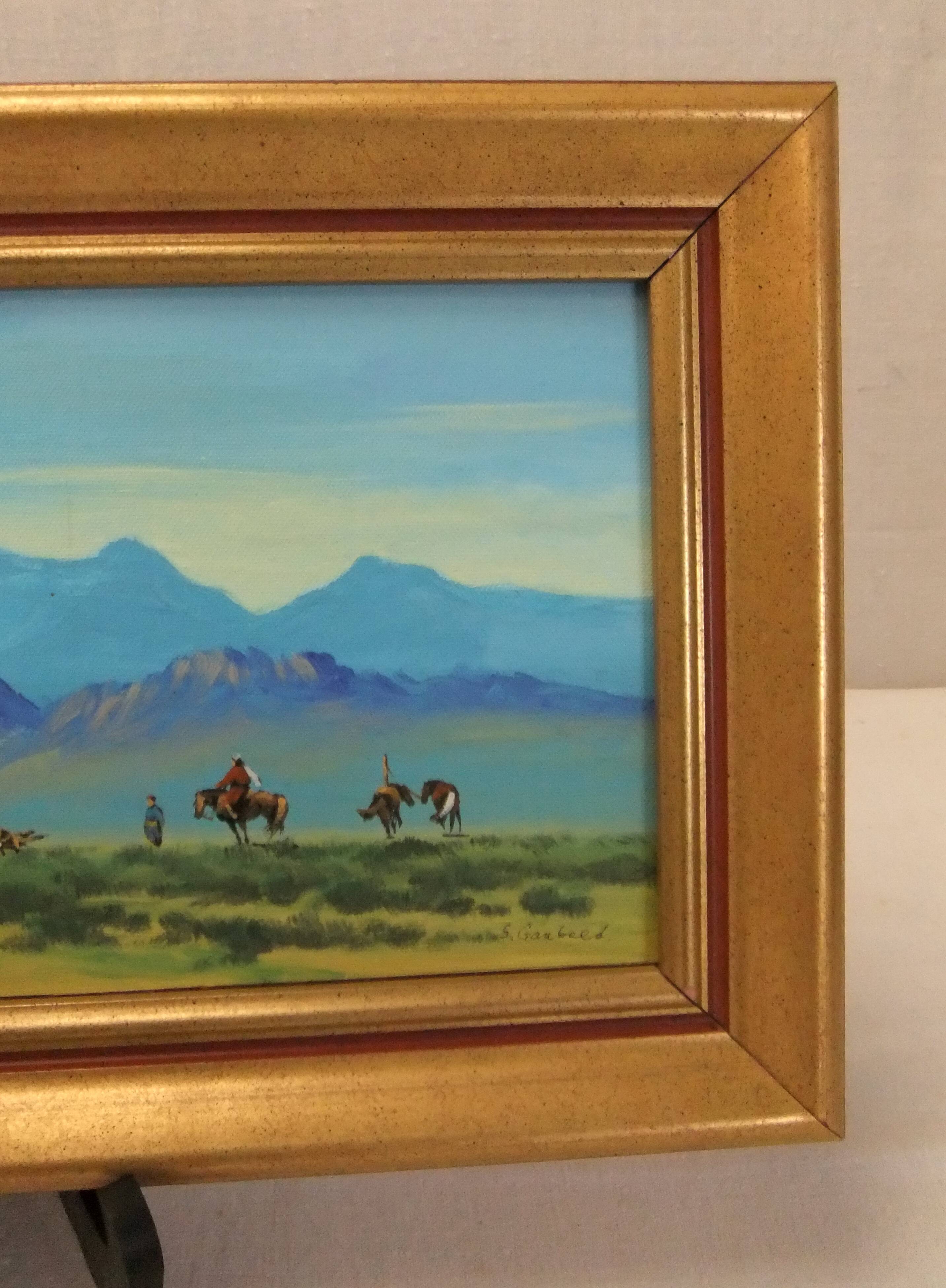 Mongolia landscape painting signed frame