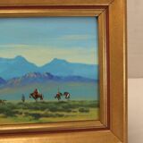 Mongolia landscape painting signed frame