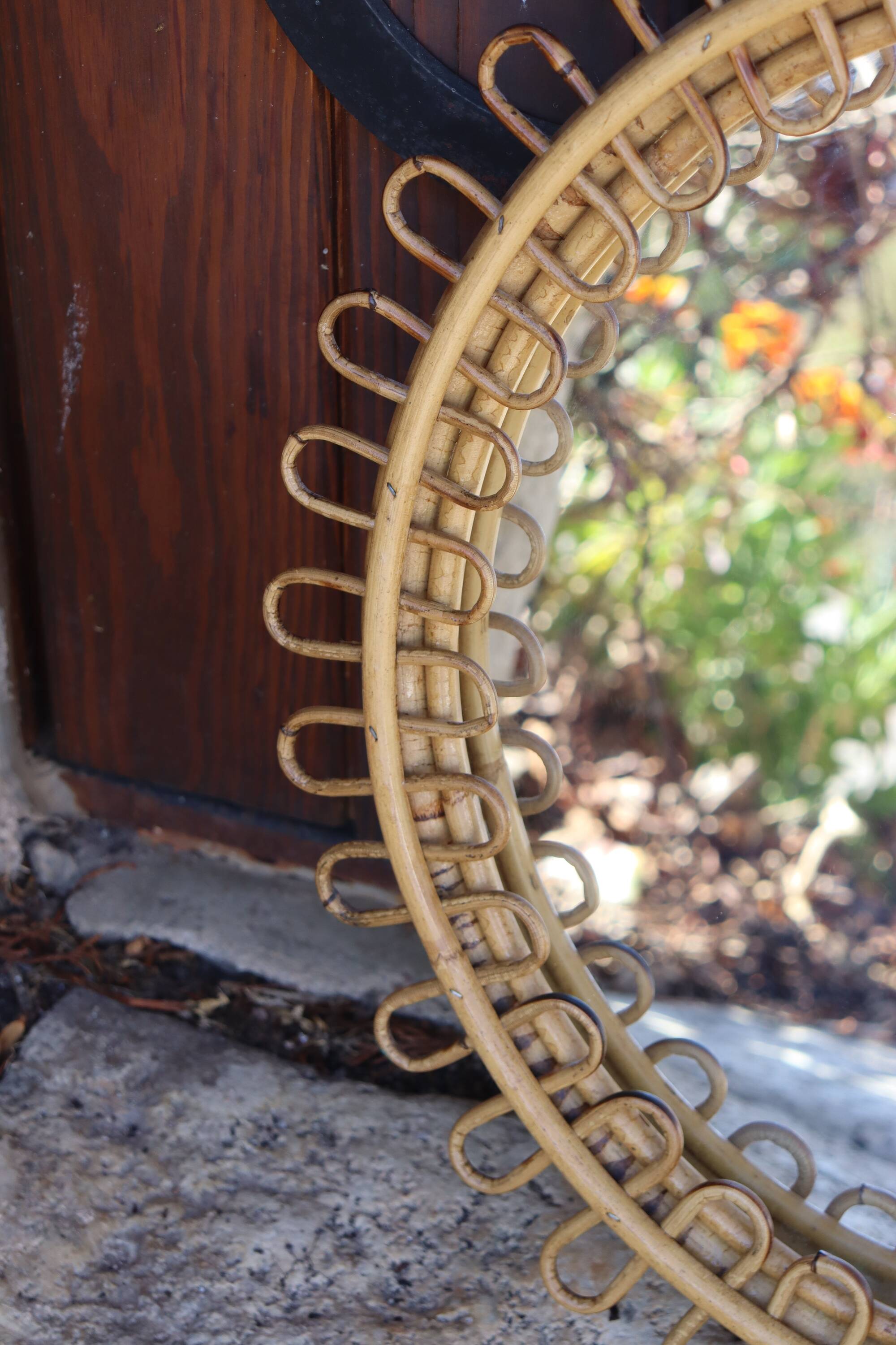 Round rattan mirror attributed to Franco Albini 1950